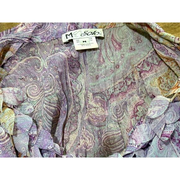 MK Solo Crinkle Sheer Hippie Pattern Purple Blouse Size M Boho Romantic Y2K - Picture 8 of 9